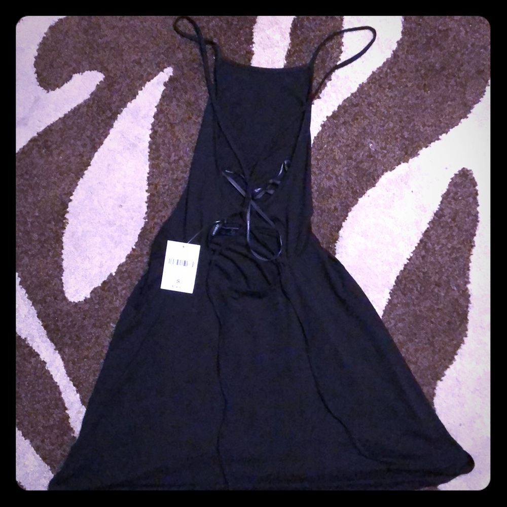 Black strappy back mini skater dress